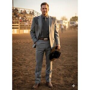 Circle S Western 2pc Suit Men 40R 32x27.5 Cowboys Rodeo Suit Jacket Pants Gray